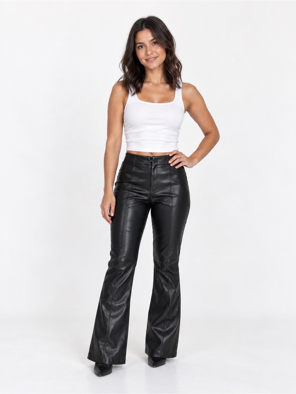 Zara Black Faux Leather Flare Pants